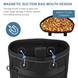 Ankilo Newest Dog Treat Pouch for Training Treat Pouch Dog with Magnetic Closure Dog Treats Accessories Doggie Puppy Treat Snack Bags Bait Bag with 50 inch Waistband Dog Treat Holder Black