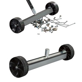 Quick-Release Rolling Magnetic Sweeper, Proudly Made-in-The-USA, 14-Inch Nail Magnet Sweeper on 4-inch Poly Wheels, for Easy Metal Debris Clean-Up. Professional Edition. Handle Sold Seperately!