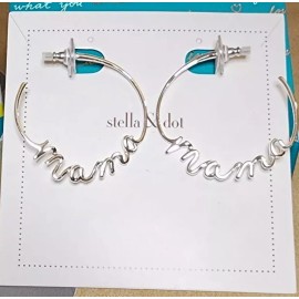 Stella & Dot "Mama"  1 1/2 Inch Silver Hoop Earrings - New in Box! RV $42
