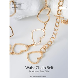 FIORETTO Chain Belt for Women Metal Waist Belts Fashion Belts for Dress Heart Gold Length 47in