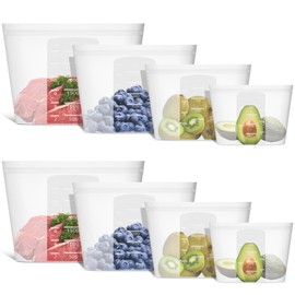 8-Pack Reusable Silicone Food Storage Bags, 100% Silicone Stand-Up Wide-Open Zip-Lock Reusable Storage Bags for Food, Freezer Microwave Oven Dishwasher Safe, Translucent, 2XL(0.8 Gallon) 2L 2M 2S