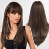 WOKESTAR Brown Wigs for Women Layered Straight Long Wig with