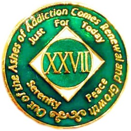 3 Year NA Style Clean Time Chip Metallic Green Tri-Plate Sobriety Chip