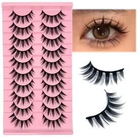 SISIYDY Manga Lashes Japanese Style Thick Cosplay Wispy Anime Spiky Lashes Strip Faux Mink Eyelashes 16mm Doll False Eyelashes Natural Look YH002