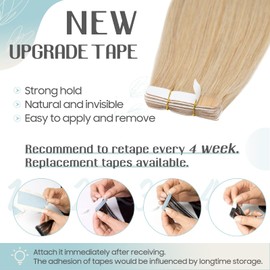 S-noilite Tape in Hair Extensions Human Hair 100% Remy Real Human Hair Natural Straight Skin Weft Hair Extensions #24 Natural Blonde (24inch,10pcs - 25g)