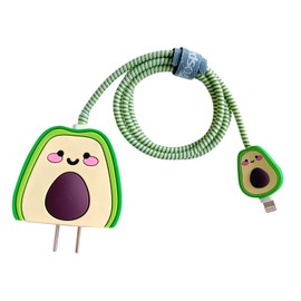 3D Cute Cartoon Charger Protector Case - Compatible for Apple 20W USB-C Power Adapter and Lightning Cable, No.11(4 in1)