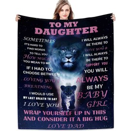 Yutrrpe Daughter Gift from Dad Birthday Gifts from Lion Father Blanket to My Daughter Romantic Christmas Birthday Gifts Love Letter for Her Flannel Blanket for Bed Sofa 80 x 60 inch