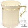 " OCCASIONS" 60 Mugs Pack, Heavyweight Disposable Wedding Party Plastic 8oz Coffee Mugs/Tea Cups/Cappuccino Cups/Espresso Cup with Handles (Ivory & Gold Rim)