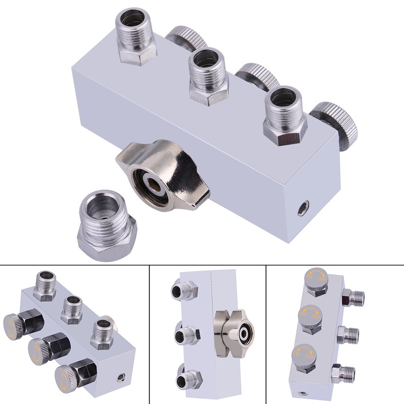3-Way Airbrush Air Hose Splitter Adjust Air Regulation Valve Knob