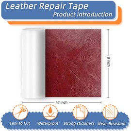 silllule Self Adhesive Leather Repair Patch Wine Red,8x47 Inch Leather Repair Tape for Furniture,Self Adhesive Leather Repair Tape for Couches,Bed,Car Seats,Chair