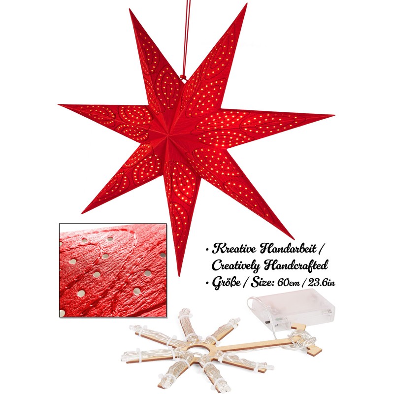 BRUBAKER 60 cm Paper Christmas Star for Hanging - LED