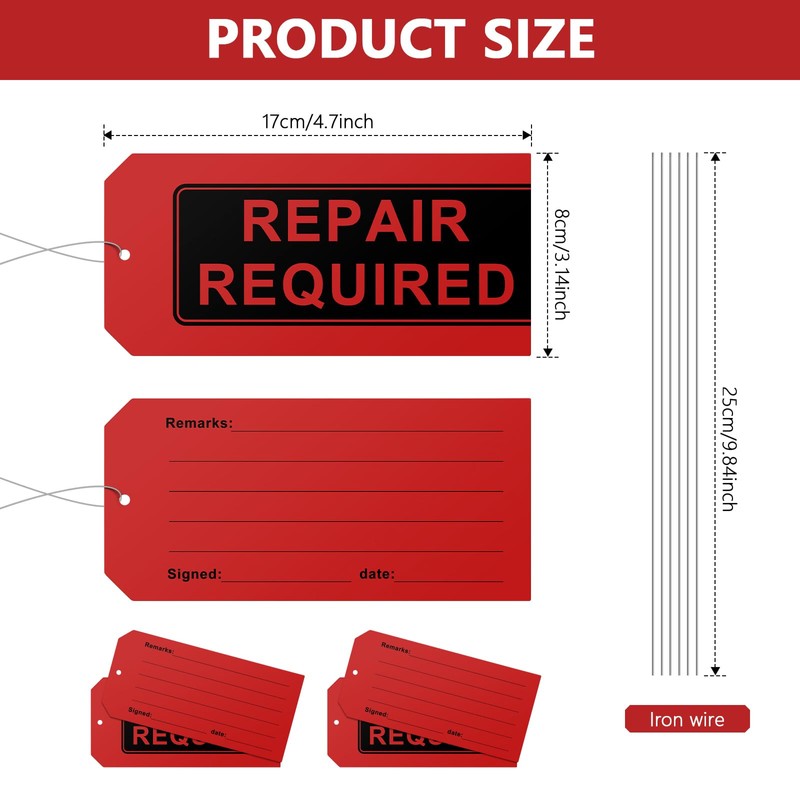 Red Repair Tags (Pack of 100) with Wires Attached