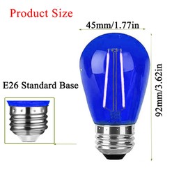 LRSUEYSKIN S14 Blue LED Bulb S14 Replacement LED Light Bulbs 2W Plastic Shatterproof LED Night Bulb E26 Base S14 String Light Waterproof Vintage Bulb for Christmas Wedding Party Patio,15 Pack (Blue)