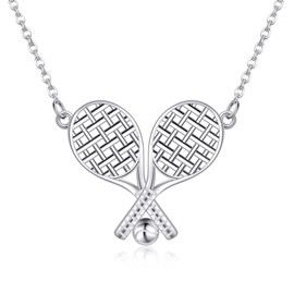 ONEFINITY Tennis Necklace 925 Sterling Silver Tennis Racquets and Ball Sports Pendant Necklace Jewelry Gifts for Women Girls
