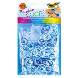 folia 331593 - Rubber Loops Mix, 500 Gummibänder, inklusive 25 stück - Clips und 1 Häkelnadel, blau