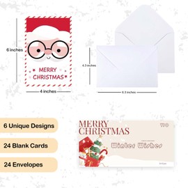 VJQ 24 Pack Christmas Cards And Envelopes,6 Christmas Pattern Designs Blank Greeting Cards 4x6，Boxed Christmas Cards Packaged，Bulk Plain Blank Cards Suitable for Christmas Gifts