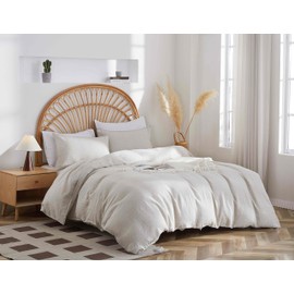 AORISSI 100% French Flax Linen Duvet Cover Set, Queen Size 90''x90'' 3 Pcs with 8 Corner Ties and Button Closure, Soft and Breathable for All Season (Natural Linen, Queen)