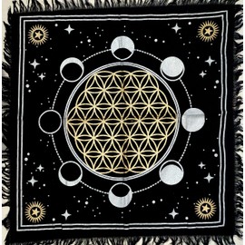 Altar Cloth Golden Lucky Free Wild Owl Witchcraft Alter Tablecloth Tarot Spread pegan Top Cloth Wicca Square Wiccan Spiritual Sacred Table Tapestry Cloth (Moon Phases, 18 x 18 Inches)