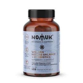 Nomuk Hormo Balance + probióticos para mujeres, suplemento con raíz de Shatavari, Maca, Schisandra y extracto de Ginseng, reduce los cambios de humor, apoya la regulación hormonal, energía equilibrada, raíces adaptógenas, cepas probióticas orgánicos para