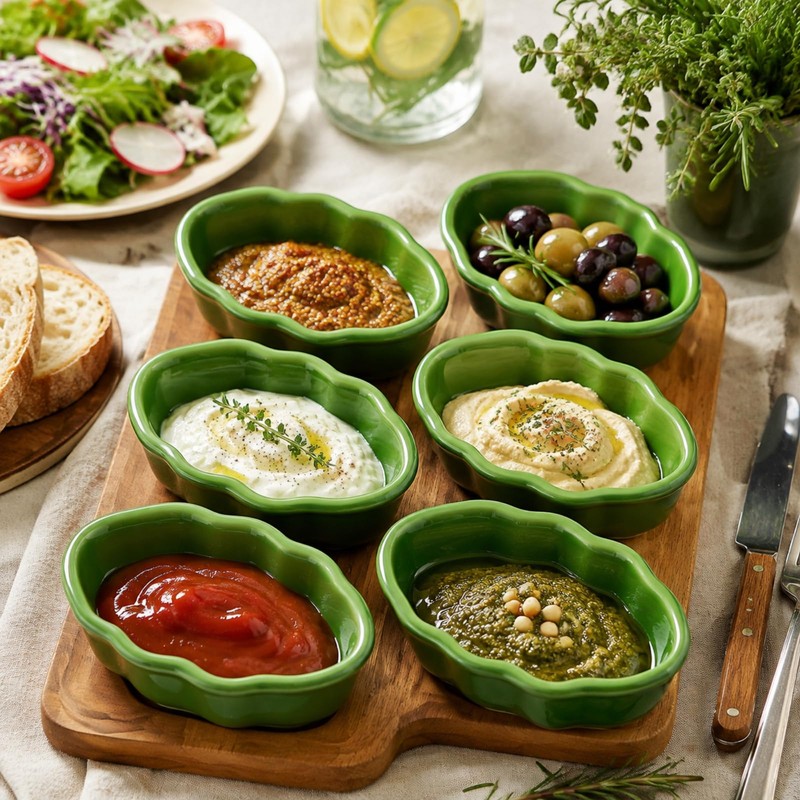 FoldTier 6 Pcs Tropical Leaf Shaped Ceramic Dip Bowls 1