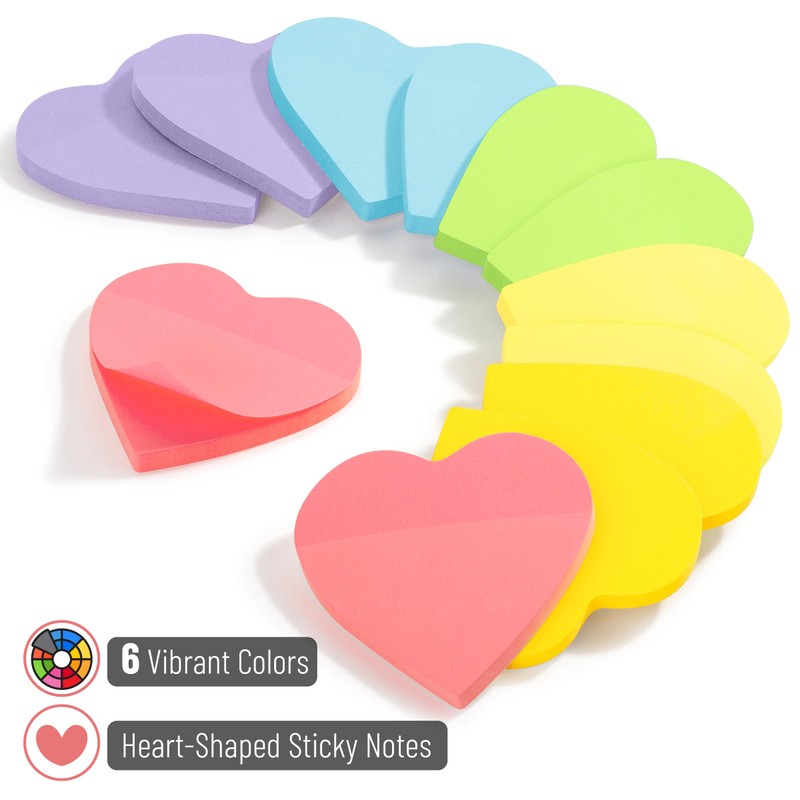 Mr. Pen- Heart Sticky Notes, 2.85"x2.85", 12 Pads, 720 Sheets,