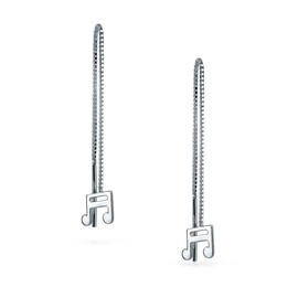 Dainty Musician Linear Long Music Note Threader Earrings For Women Teen Music Student Techer .925 Sterling Silver