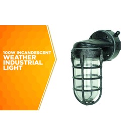 Woods L1707SVBLK Wall Mount Light in Hammered Black Finish Sturdy Die Cast Aluminum Cage; 100 Watt Incandescent; Industrial Design; Suitable for Indoor and Outdoor Use