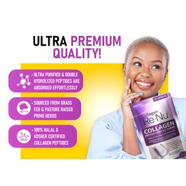 Collagen Peptide 120 Capsules 1000mg, with Hyaluronic Acid (Not Collagen Powder) - 1 Month Supply - Premium Halal Double Hydrolysed Type 1&3 Collagen Supplements for Women & Men - by SkinPep