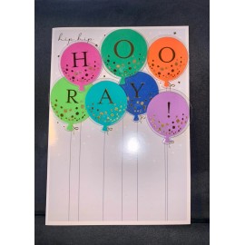 Burgoyne Happy Birthday Card! 3D Hip Hip Hooray! Rainbow Balloons! By Burgoyne