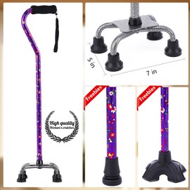 YOKABOZE Walking Canes for Women for Stability, Walking Sticks for Seniors Balance, Height Adjustable Anti-Slip Lightweight Aluminum Folding Cane Purple Flowers