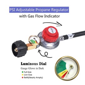 LUIXINFQIZZ 3FT Propane Regulator Adjustable, High Pressure Propane Regulator Hose with Propane Gauge Suitable for Burners, Turkey Fryers, Forge, etc - 3/8” Female Flare Nut