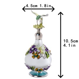 YU FENG Hummingbird Flower Glass Perfume Bottle Jeweled Enameled Fancy Decorative Crystal Perfume Holder Container Scent Bottles Empty Refillable(25ml)