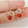 Gold Mouse Stud Earrings with Red Crystal, Cute Animal Jewellery,