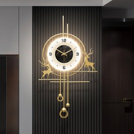 Modern Deer Wall Clock For Living Room, Large Golden Decorative Wall Clock With Light, Creative Silent Clock Battery Operated For Kitchen//Bedroom//Dinning Room/Entryway Metal Wall Decor - Model: 16''Lx28''W