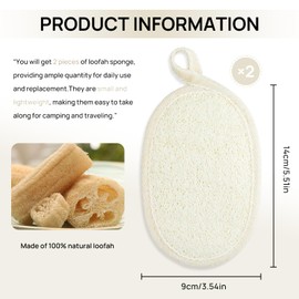 2 Pcs Exfoliating Loofah Sponge, Body Natural Loofah,Back Brush,Bath Sponges for Men & Women, Exfoliating Body Scrubber for Women and Men