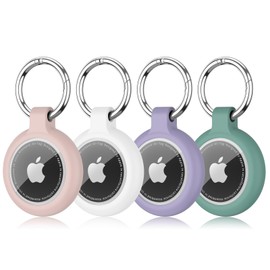 Vancle 4 Pack Air tag Holder, Waterproof Air Tag Cases for Air Tag Keychain, Anti-Scratch Protective Case for Luggage, Pet Collar, Backpack (White/Pink/Mint Green/Purple)