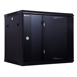 RackPath 9U Performance Wall Mount Server Cabinet Network Rack Enclosure, Quiet Cooling Fan, Locking Glass Door, Black