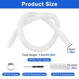 4Pcs Pool Filter Pump Hoses for Above Ground Pools, 1.25 x 59 Inch Pool Hoses Compatible with Intex Pools Filter Pump 607, 637, With 8 Metal Clamps, 2 screwdriver, 2 connector(white)