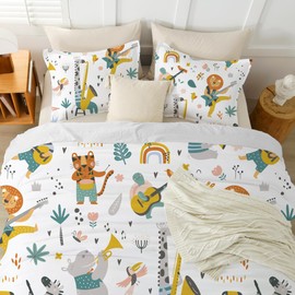 ZTYROLJ Cartoon Lion Bedding Set for Boys Girls, Children's Bed Linen 135 x 200 cm with Zip, Microfibre Soft Breathable Animals Duvet Cover with 80 x 80 cm Pillowcases