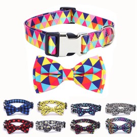 Bow Tie Collar for Dogs, Pretty Bowtie Cat Collar Durable Metal Buckle Outdoor Adjustable for Xs Small Medium Large Breed Pet Girls Boys Puppy Kitten, Colorful S