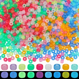LEGENTLISUR 900Pcs 6x9mm Barrel Pony Beads Bulk 9 Styles Mixed Glow in the Dark Luminous Kandi Beads for Bracelets Making Kit Hair Braids Crafts Holiday Party Decoration Supplies