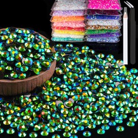 5000pcs 5mm Resin Rhinestones Bulk, Emerald Black AB Flatback Round Jelly Rhinestones Non Hotfix Crystal Gems Large Quantity Wholesale for DIY Crafts Clothes Face Makeup Manicure