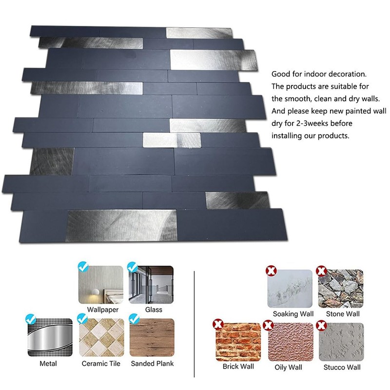weimeisc 10-Sheet Peel and Stick Backsplash Tile, PVC Mixed Metal