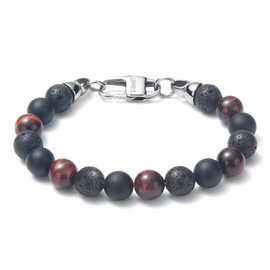 SOBHART Triple Protection Bracelet for Men – Mens Beaded Bracelets – 10mm Black Onyx Lava Red Tiger Eye Beaded Bracelets for Men – Natural Gemstone Crystal Bracelet for Men 21CM