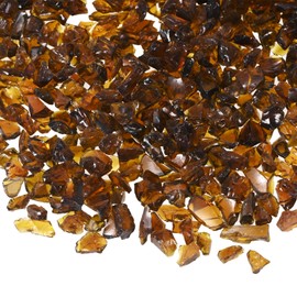 M METERXITY High Gloss Fire Glass Gravel Plate, Glass Plate, Crushed Glass, Crushed Glass Pieces for Crafts/Vases/Aquariums/Garden Decorations 3-6 mm, 350 g/0.77 lbs [Brown]