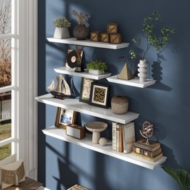 Venusmiles Floating Shelves for Wall, 16 Inch Wall Mounted White Hanging Shelf for Kitchen, Living Room, Office, Bedroom, Bathroom, Retro Vintage Wood Bookshelf for House Decor