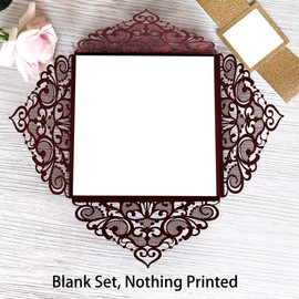 DreamBuilt 6.3 X 6.3 Inch 50PCS Blank Burgundy Laser Cut Wedding Invitations With Envelopes Kit And Gold Glitter Belly Band Wedding Invitation Cards For Wedding invite