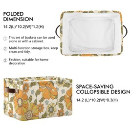 Aslsiy Toy Storage Basket Vintage 70s Style Flowers Nursery Bins Baby Toys Box Canvas Clothes Shelf Basket Laundry Hamper Gift Baskets for Home Closet 1 Pcs