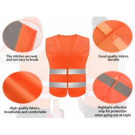 Hitopin High Visibility Vest, Orange Safety Vest, Car Reflective Vest, Reflective Stripes Vest, Neon Yellow Reflective Vest, for Drivers, Workers, Adults, Pack of 10