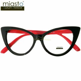 Miasto Eyewear (2 PAIRS) MIASTO "BIG CAT EYE" COMPUTER READING GLASSES+2.25 FLOWER & BLACK RED